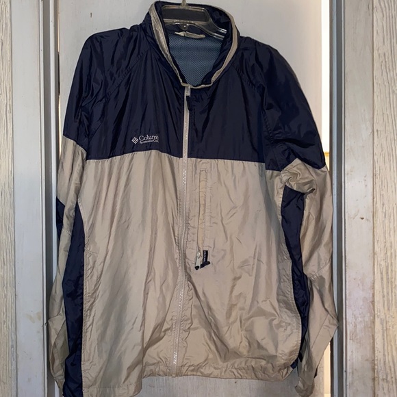 Mens Columbia windbreaker blue and beige XL